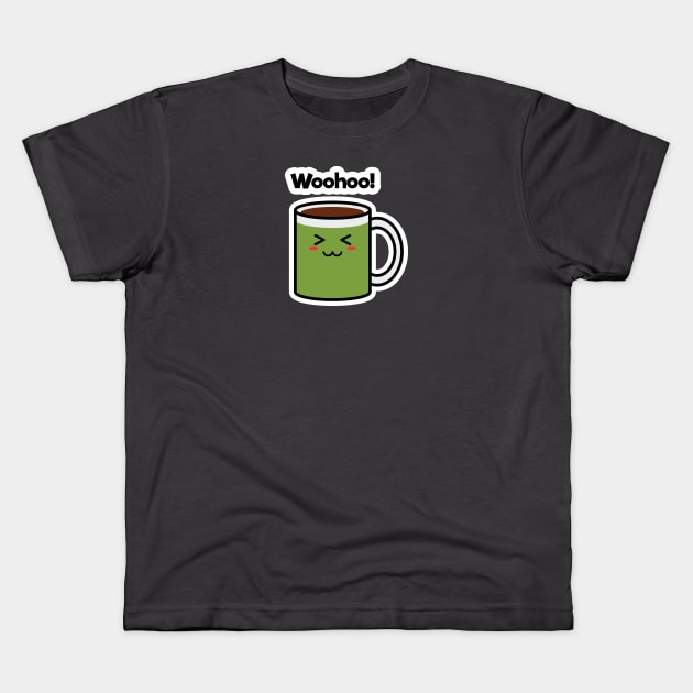 Woohoo! | Coffee | Charging | Low Battery | Cute Kawaii | Gray Kids T-Shirt by Wintre2